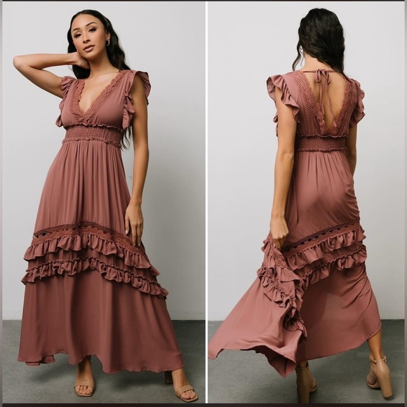 Baltic Born Dresses & Skirts - Baltic Born Women’s Jasmine Ruffle Maxi Dress Rosy Brown Size Large Formal